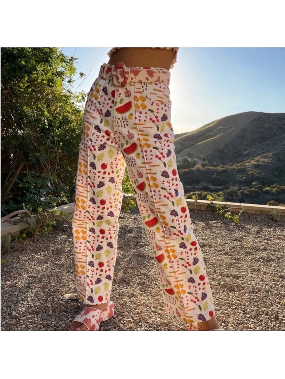 Lisa Says Gah Robyn Wide-Leg Jeans Farmers Market Fruit Print 25 - Picture 3 of 13